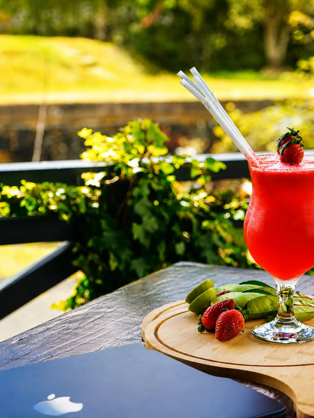 Fresh strawberry cocktail on the garden terrace